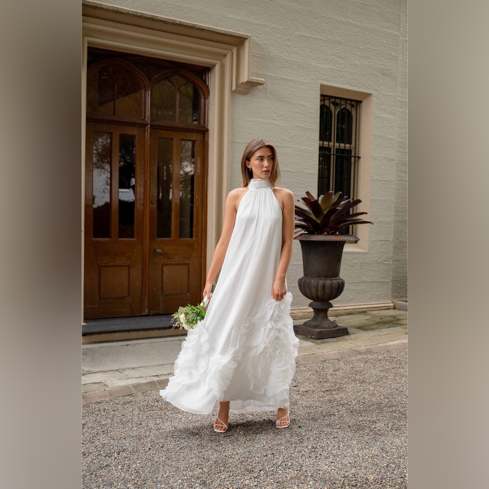 Elliatt White Halter Maxi Dress with Ruffled Hem